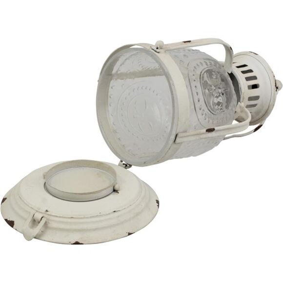 Stonebriar Antique Worn White Metal Candle Lantern, Use As Decoration for - Picture 4 of 7